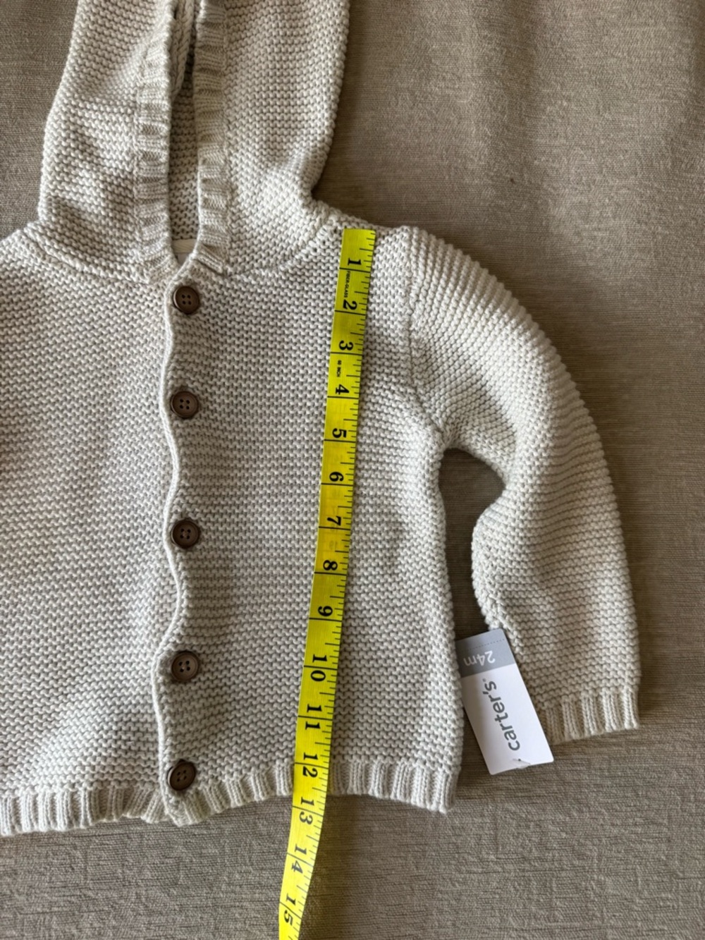 Carter’s Baby Knit Bear Hoodie Cardigan 24M Cream Button Up Sweater Cute Neutral - Picture 9 of 9